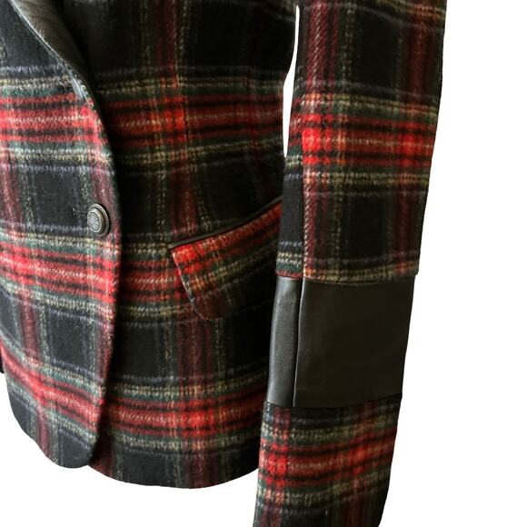 Laveer Plaid Wool Blend Double Breasted Blazer w/ Leather Lapel – Size 4 - Picture 4 of 8